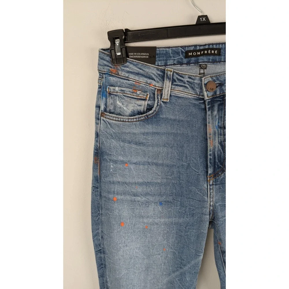 Monfrère Greyson Skinny Jeans • Size 32 • Blue Paint‎ Splatter • NWT